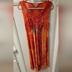 One World Women's Vibrant Orange and Red Maxi Dress ~ Size Small